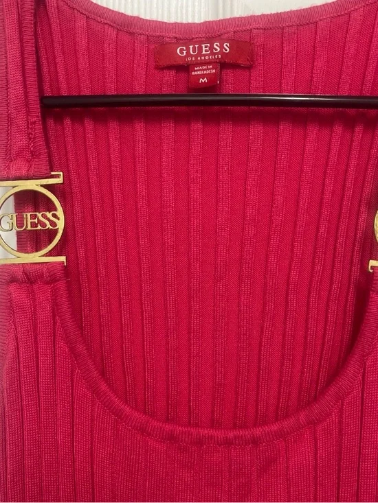 GUESS HOT PINK  Ribbed Tank Midi Dress with Gold Logo Details - Picture 2 of 2
